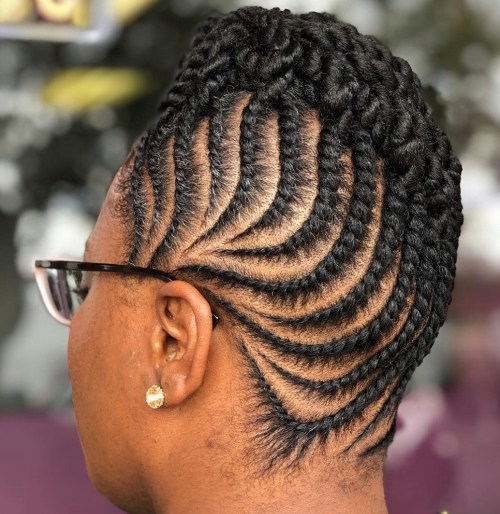 Protective Updo with Flat Twist Braids