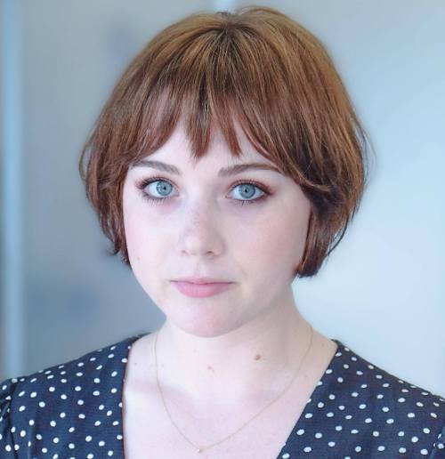 Round Face Ear-Length Bob with Piece-y Bangs