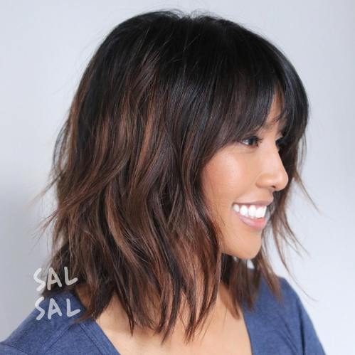 Shaggy Brunette Bob with Highlights