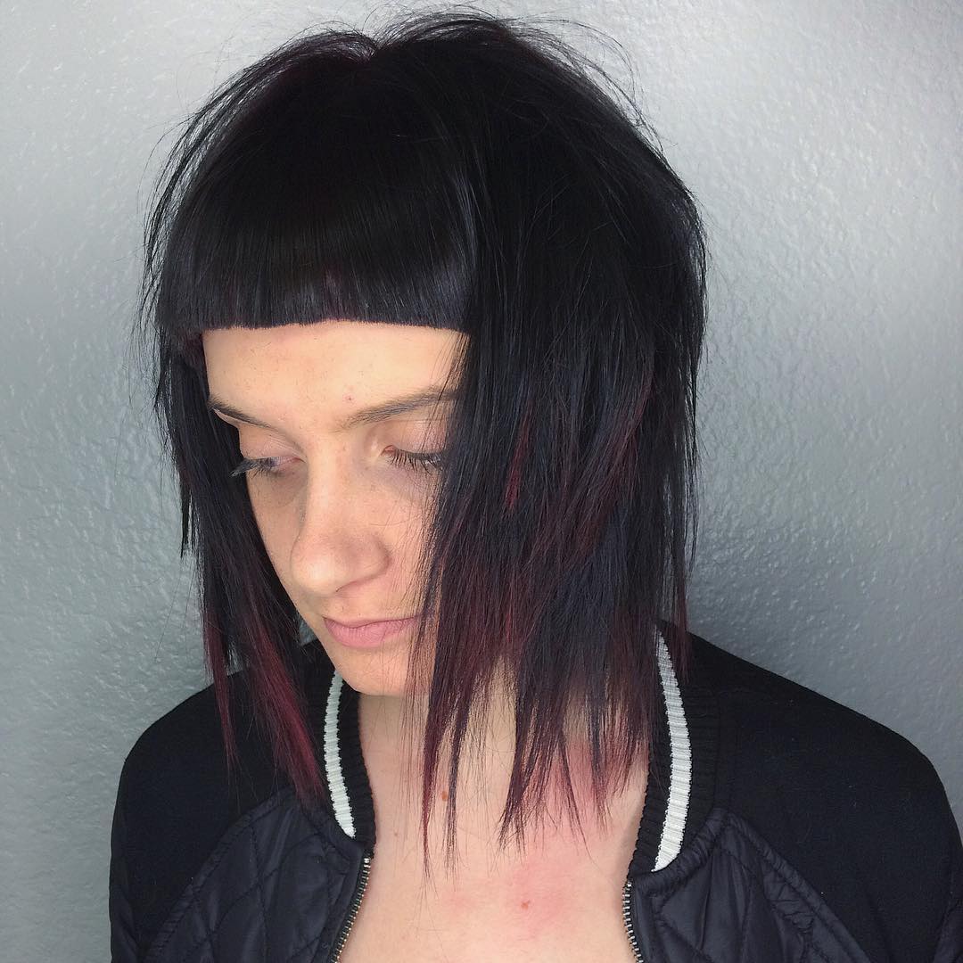 Layered Lob With Short Blunt Bangs