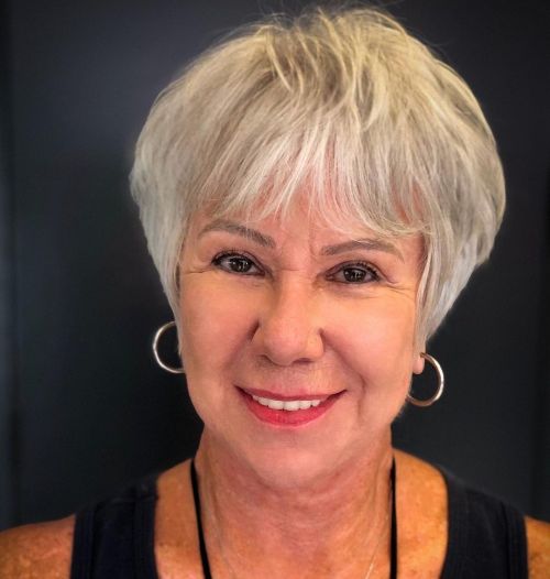 Rounded Long Pixie with Wispy Bangs for Gray Hair over 60