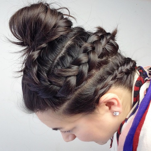 Two Braids And Top Knot Updo