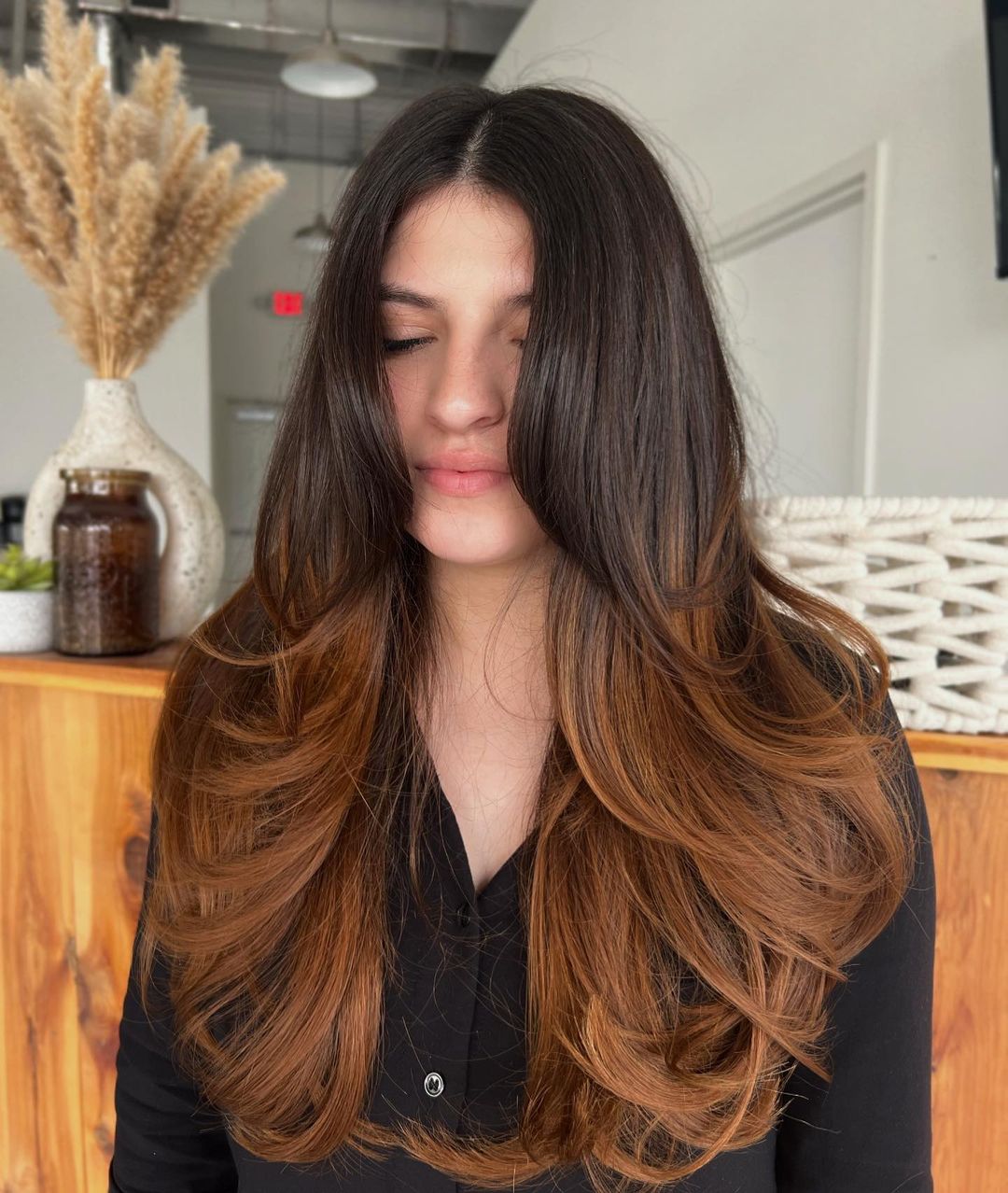 Chic Straight Layers with Copper Ombre