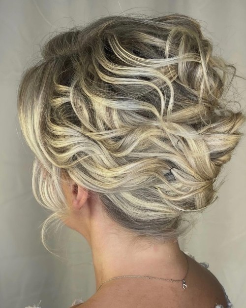 Airy Wavy Blonde Updo for Short Hair