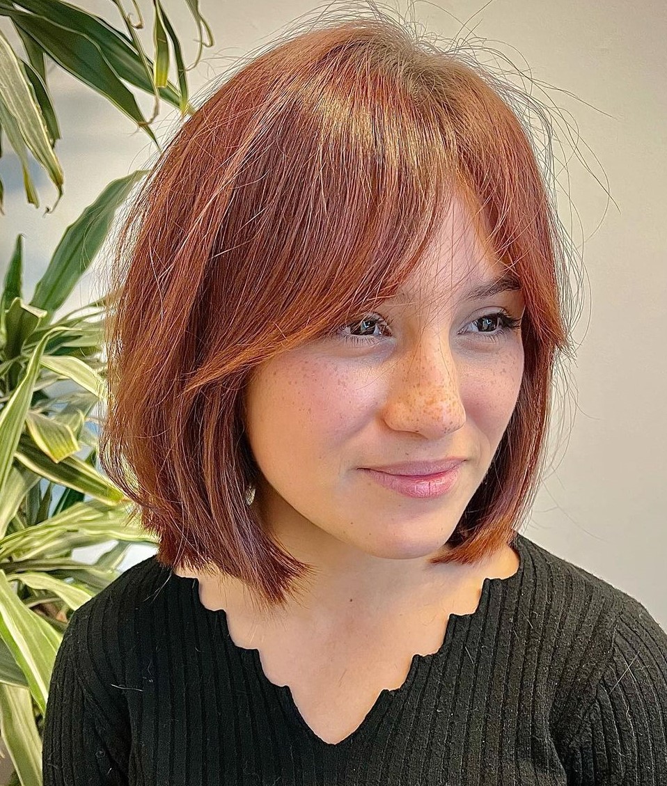 Red Bob for Straight Hair with Face Framing Layers