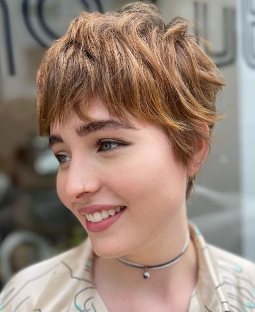 Medium Brown Pixie with Fringe Volume at the Front