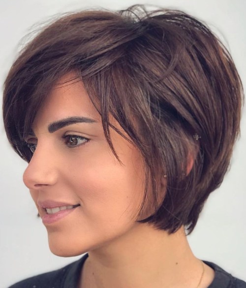 Pixie Bob with Side Swept Bangs for Thick Hair