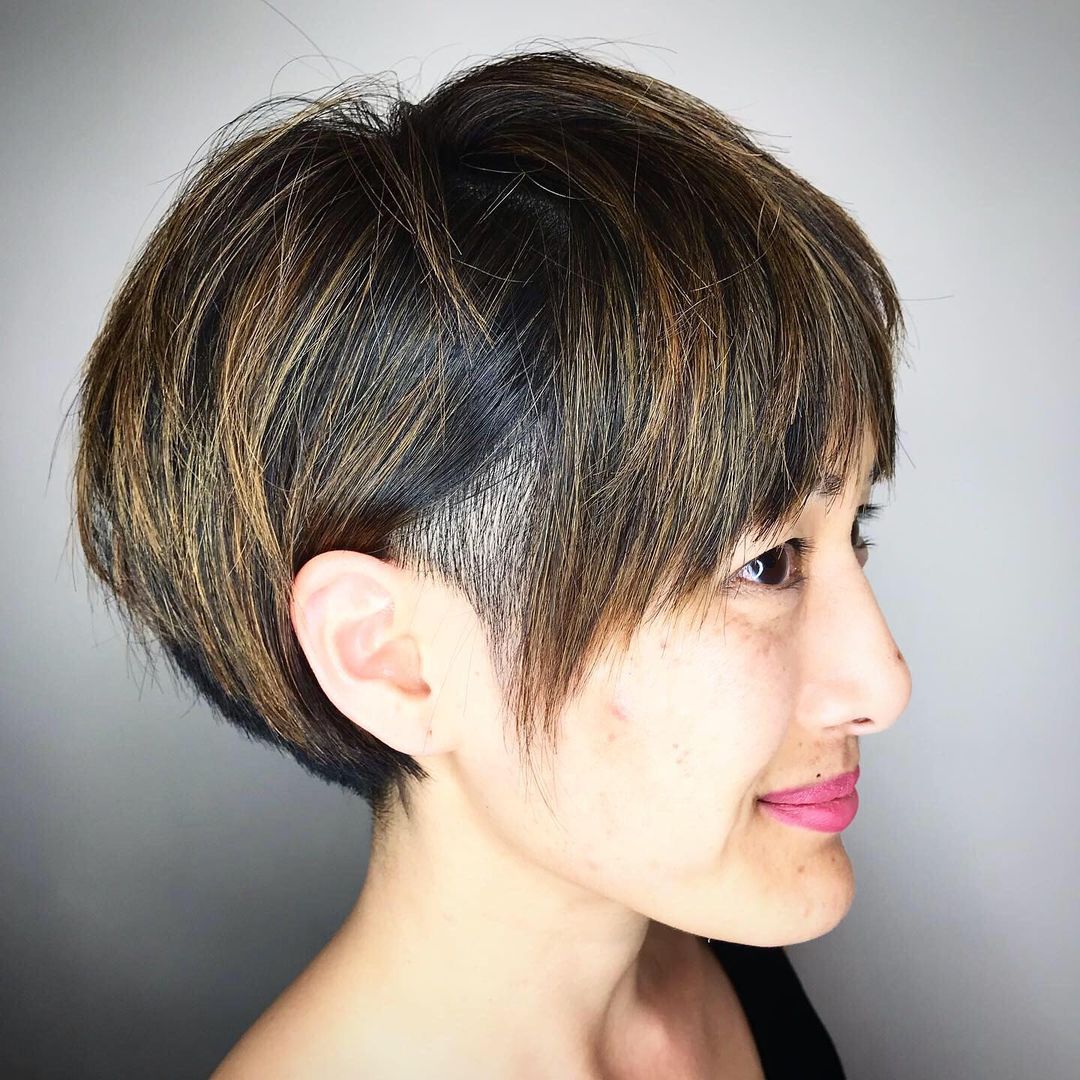 Pixie Bob with Undercut and Layered Bangs