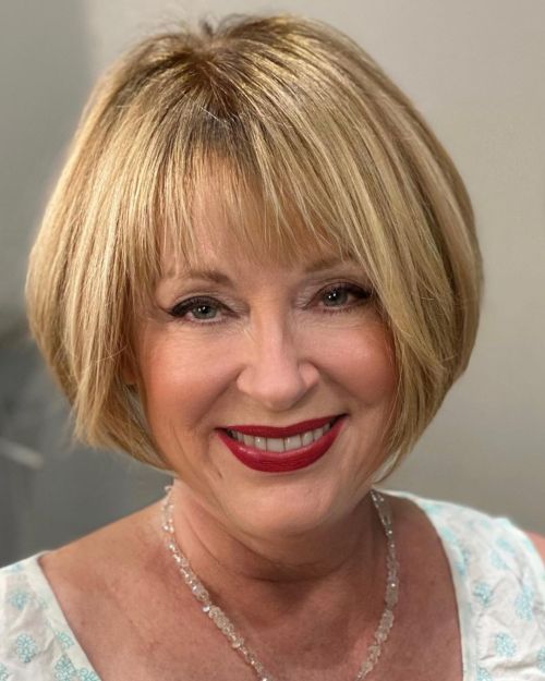 Chin Length Blonde Bob with Bangs for Over 50