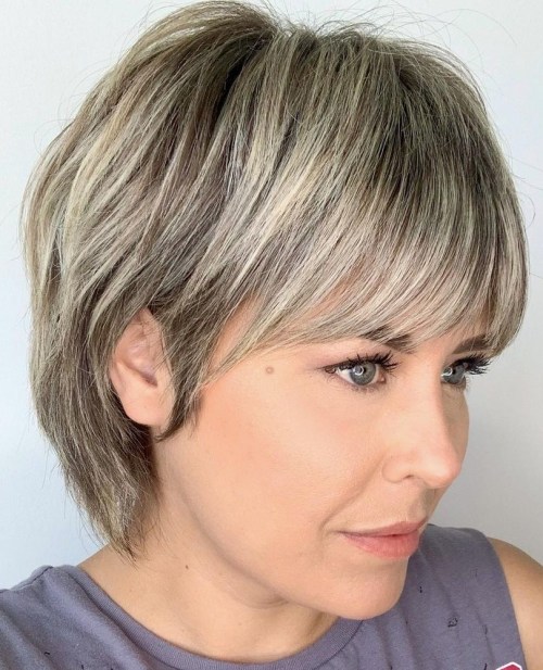 Short Straight Hairstyle with Bangs and Highlights