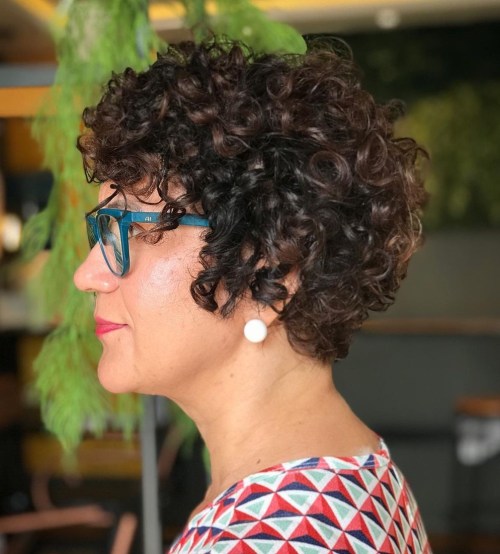 Wash and Wear Long Curly Pixie with Bangs for Mature Women