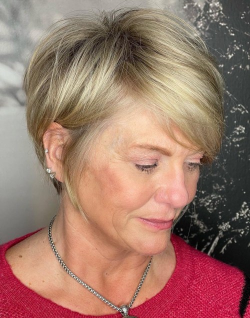 Low Maintenance Long Blonde Pixie for Over 50