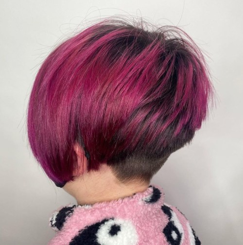 Wedge Cut with Magenta Highlights and Shaved Nape