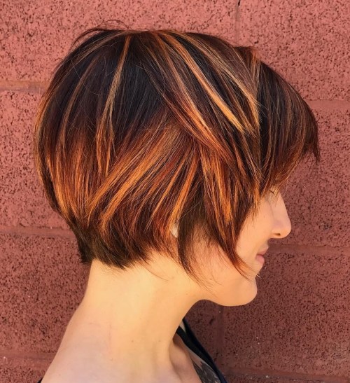 Choppy Brown Pixie With Copper Highlights