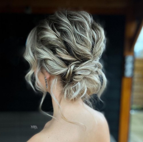 Messy Curled Low Updo Short Hair