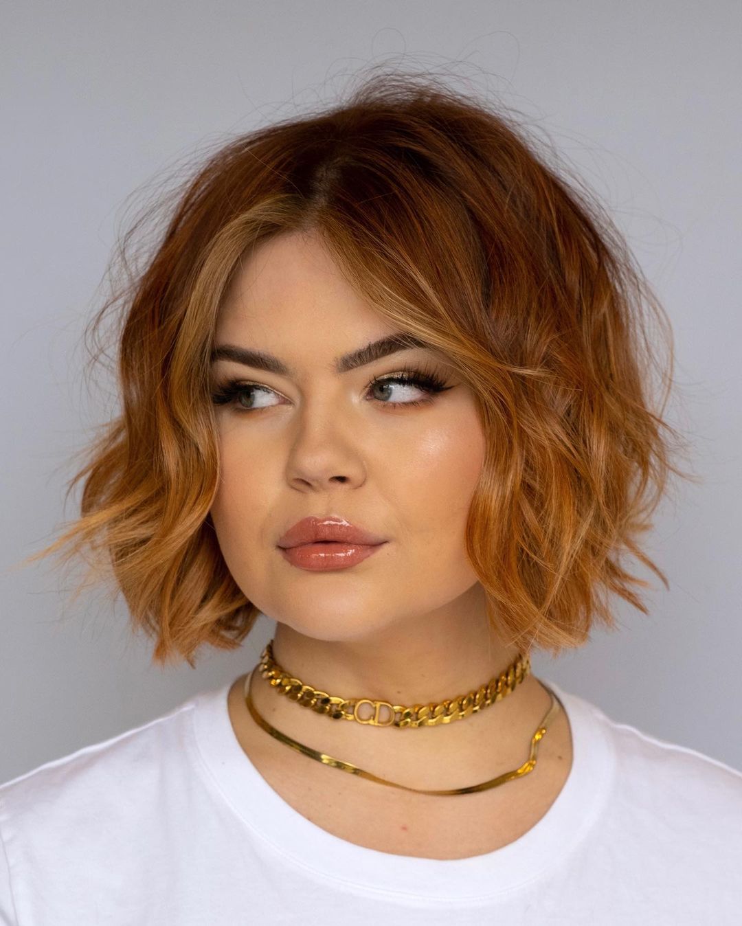 Short Copper Bob with Ginger Balayage