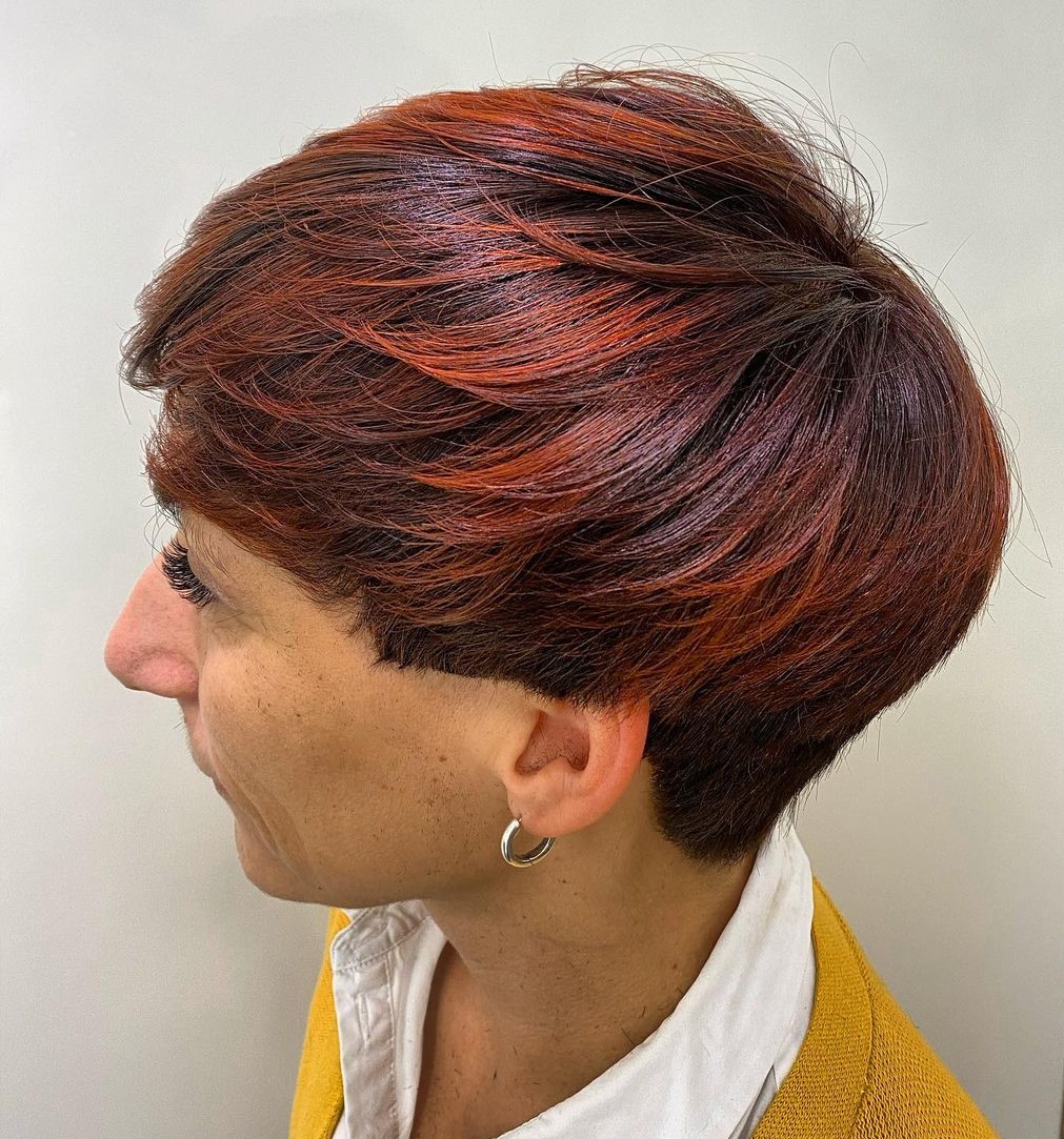 Short Dark Red Hair with Red Highlights