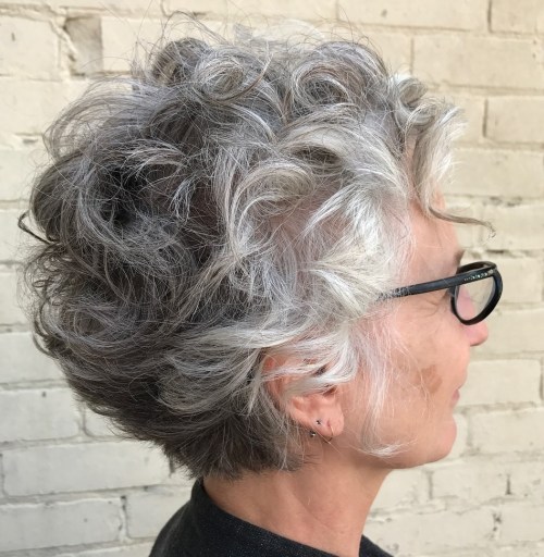 Curly Gray Hairstyle for Older Women