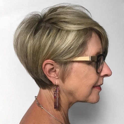 Dishwater Blonde Tapered Pixie With Glasses