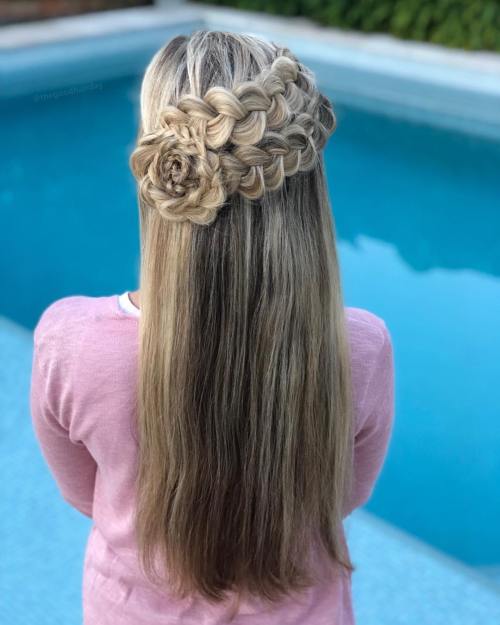 Half Up Hairstyle with Braided Flower