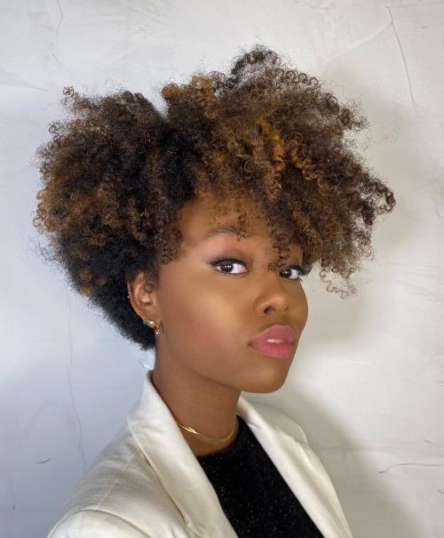 Highlighted Afro Pixie with Bangs