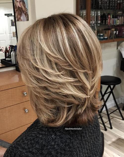 Medium Layered Brown Blonde Hairstyle