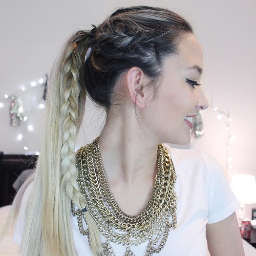 Ponytail With A Side Braid For Long Hair