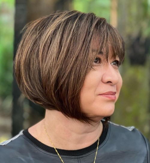 Short Rounded Bob for over 50 with Round Face