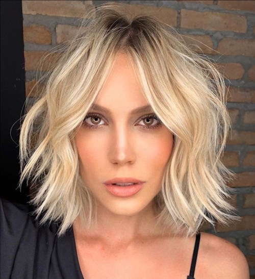 Tousled Long Blonde Bob with Wispy Layers