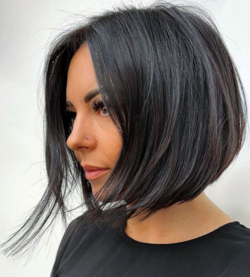 Swoopy Inverted Black Bob Hairstyle