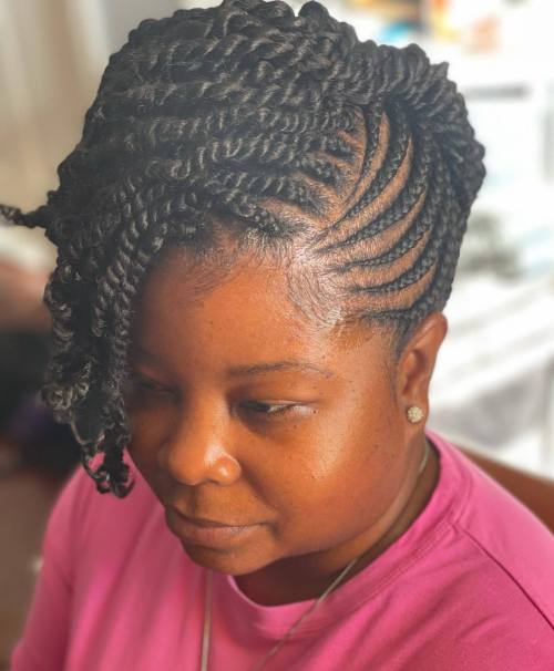 Natural Black Updo with Cornrows and Twists
