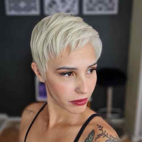Neat Short Platinum Pixie with Chopped Layers