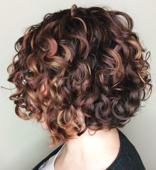 Brown Curly Bob With Highlights
