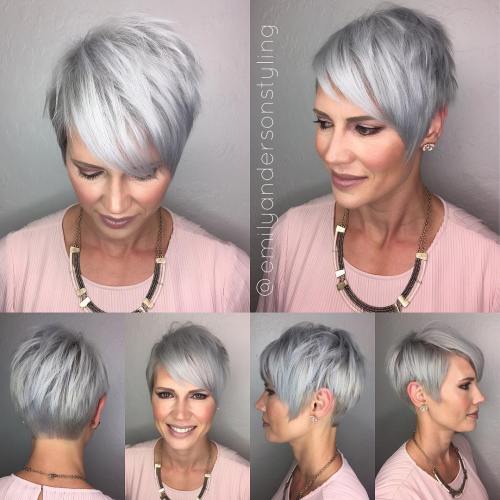 Choppy Gray Pixie With Side Bangs