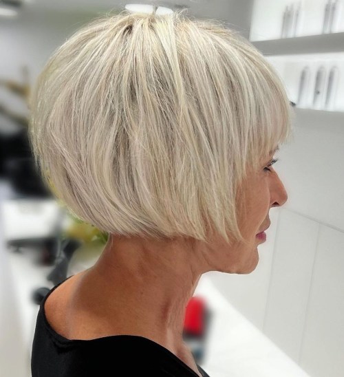 Ear Length Layered Pixie Bob for Over 50 with Thin Hair
