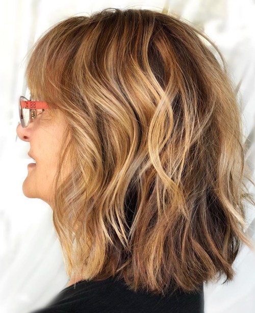 Medium Wavy Hairstyle For Thick Hair Over 50