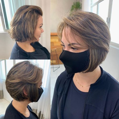 Short Rounded Hairstyle with Swoopy Bangs