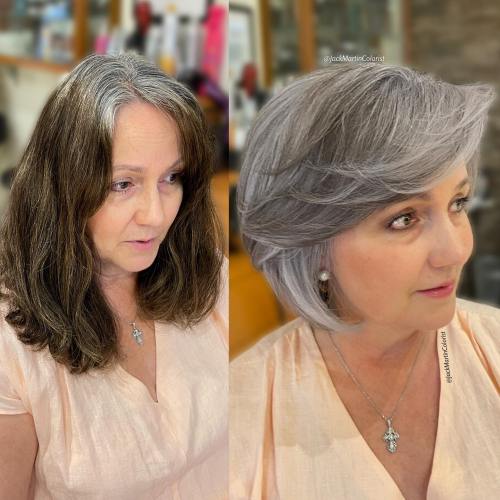 Gray Feathered Bob to Look Younger