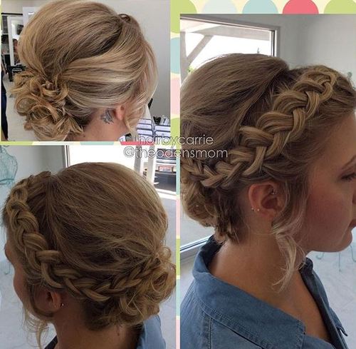 curly braided updo for short hair