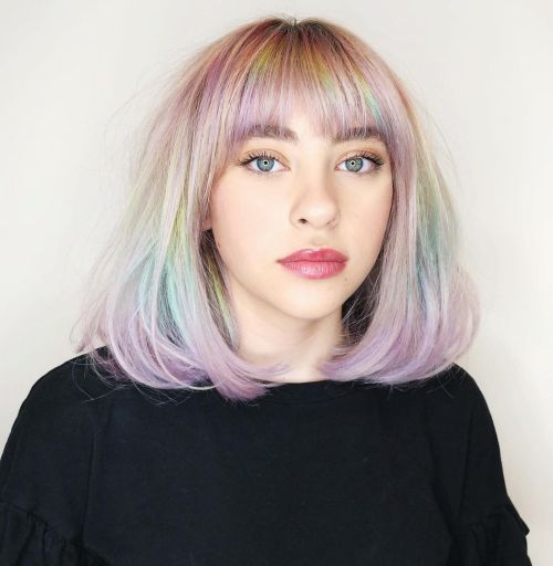 Fantasy Hairstyle with Rainbow Colors and Soft Curled Ends