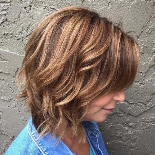 Over 50 Brown Bob With Caramel Highlights