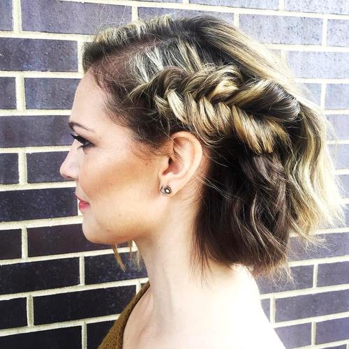 updo with a side fishtail for prom