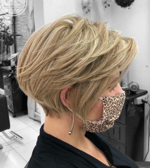 Almond Blonde Pixie with Swoopy Layers