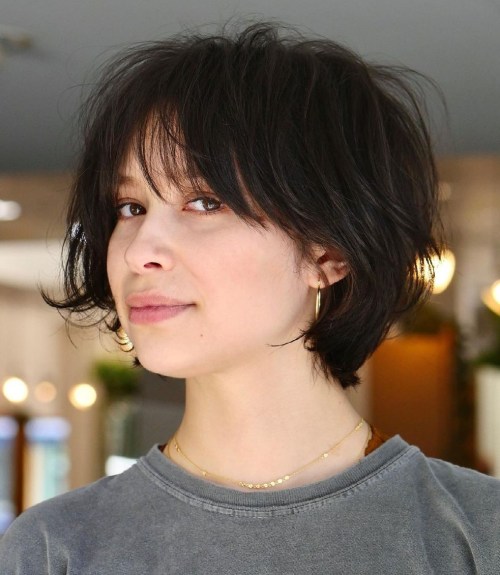 Short Wispy Feathered Bob with Bangs