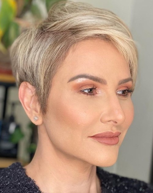 Blonde Pixie Haircut with Short Bangs