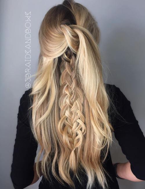 Long Knotted Half Updo With A Braid