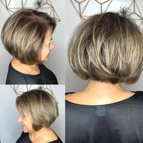 Rounded Brown Blonde Bob Over 60