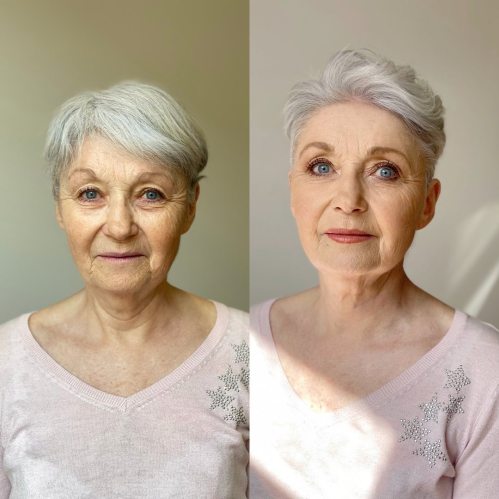 Elegant Short Silver Hairstyle for Older Ladies