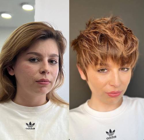 Uneven Shaggy Pixie Before and After