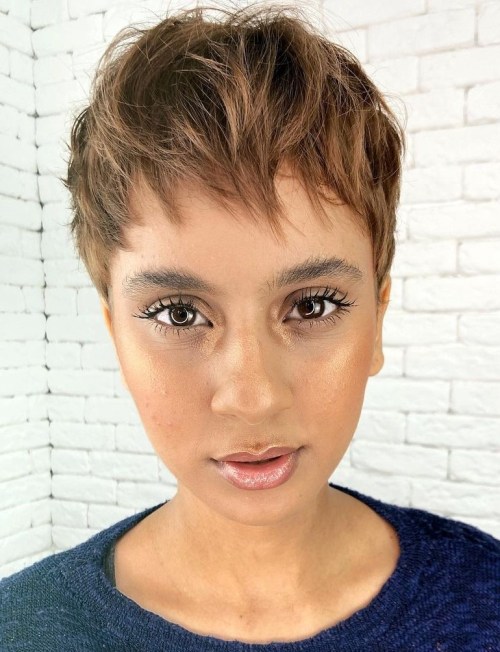 Brown Pixie with Textured Fringe